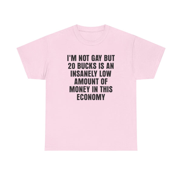 I'm Not Gay But 20 is an Insanely Low Amount of Money in This Economy Unisex t-shirt